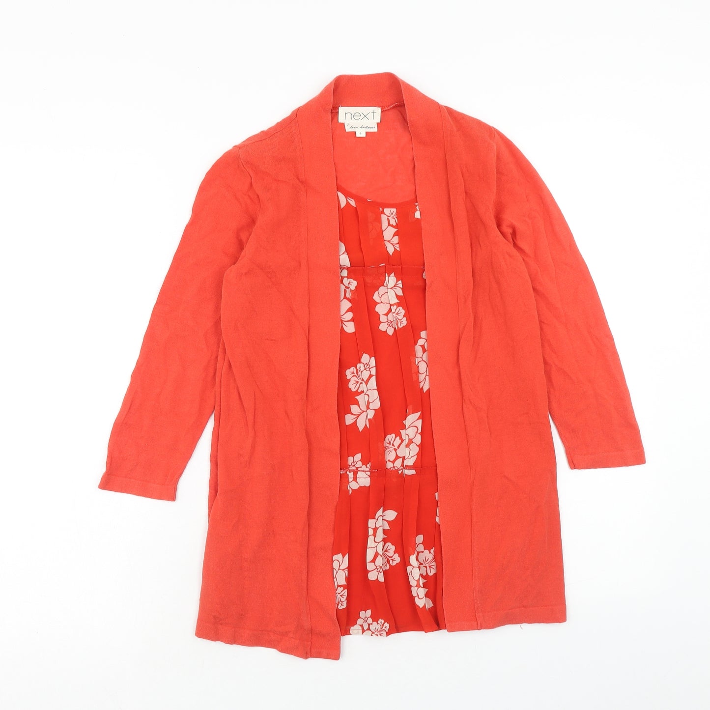 NEXT Womens Red Floral Cotton Basic Blouse Size 6 Scoop Neck - Twin Set