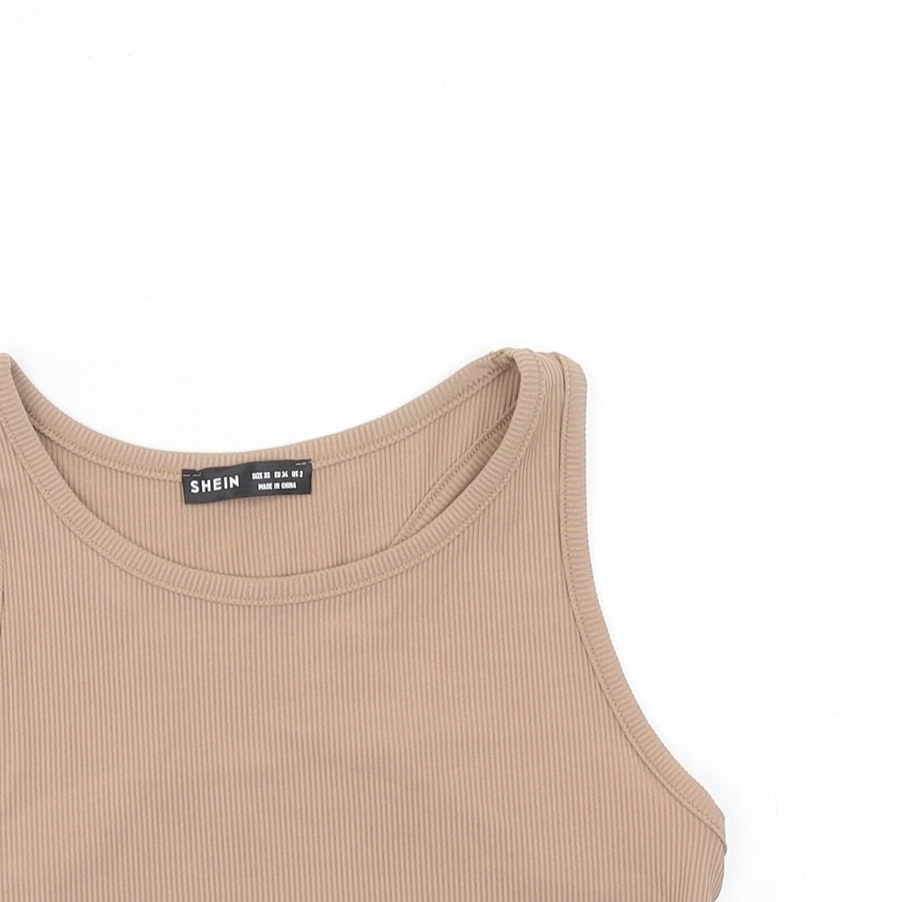 SheIn Womens Brown Polyester Cropped Tank Size XS Scoop Neck