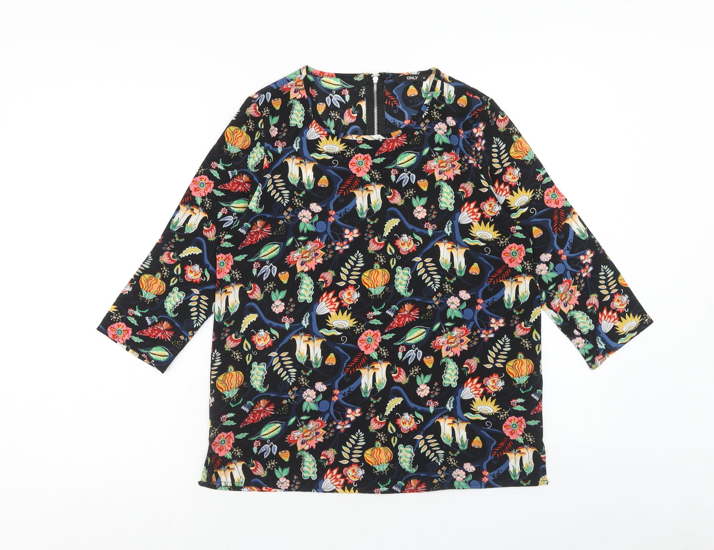 Only Womens Multicoloured Floral Polyester Basic T-Shirt Size 6 Round Neck