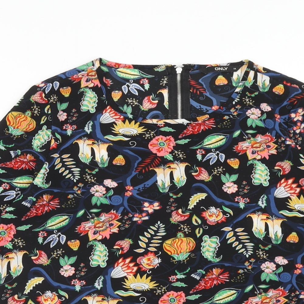 Only Womens Multicoloured Floral Polyester Basic T-Shirt Size 6 Round Neck