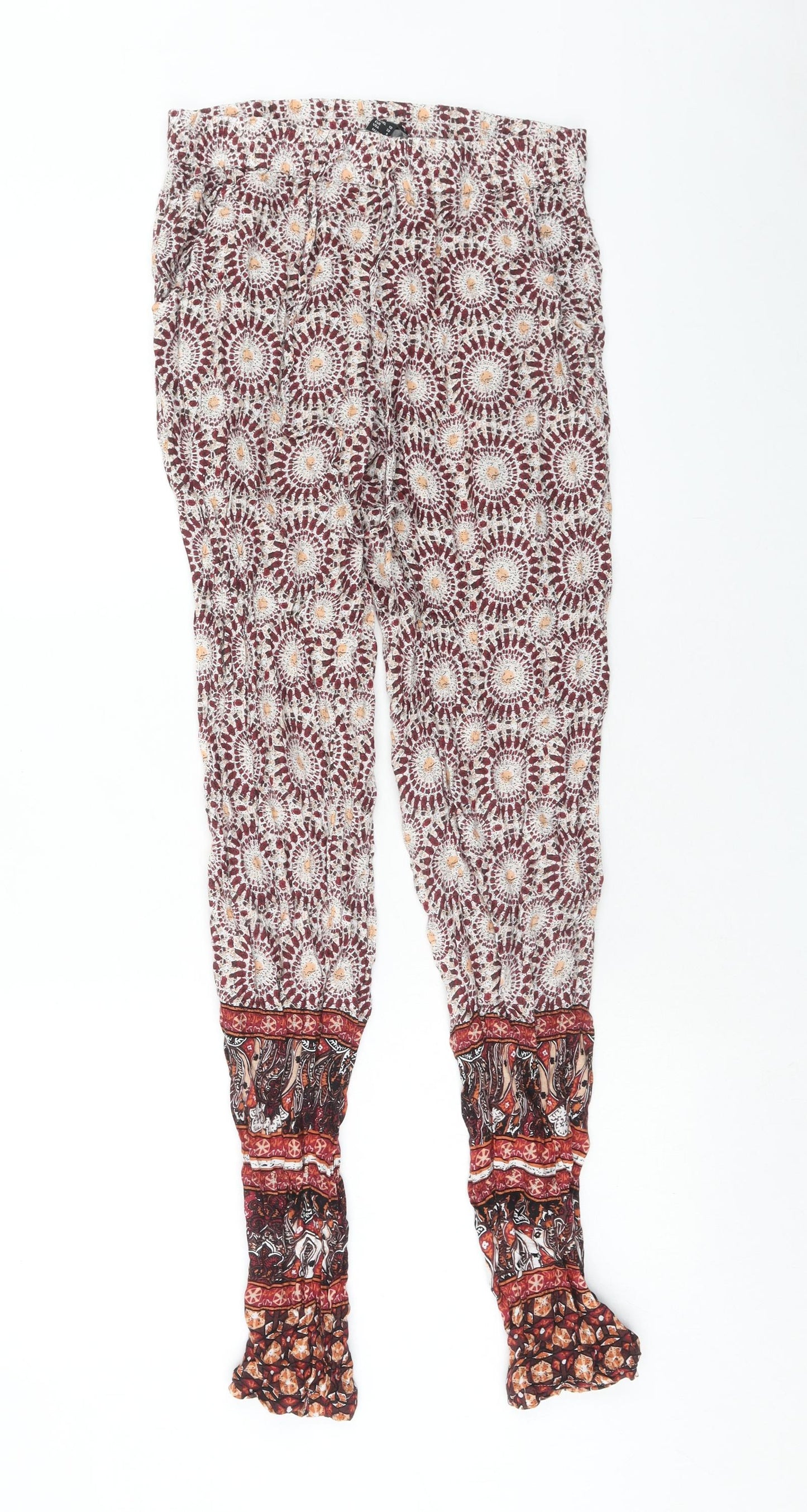 Atmosphere Womens Red Geometric Viscose Harem Trousers Size 10 Regular Drawstring