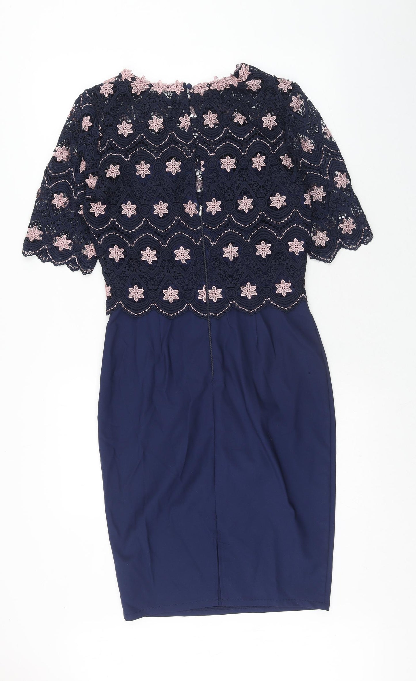 New Look Womens Blue Floral Cotton Pencil Dress Size 10 Boat Neck Zip