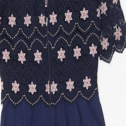 New Look Womens Blue Floral Cotton Pencil Dress Size 10 Boat Neck Zip