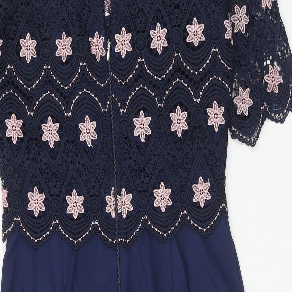 New Look Womens Blue Floral Cotton Pencil Dress Size 10 Boat Neck Zip