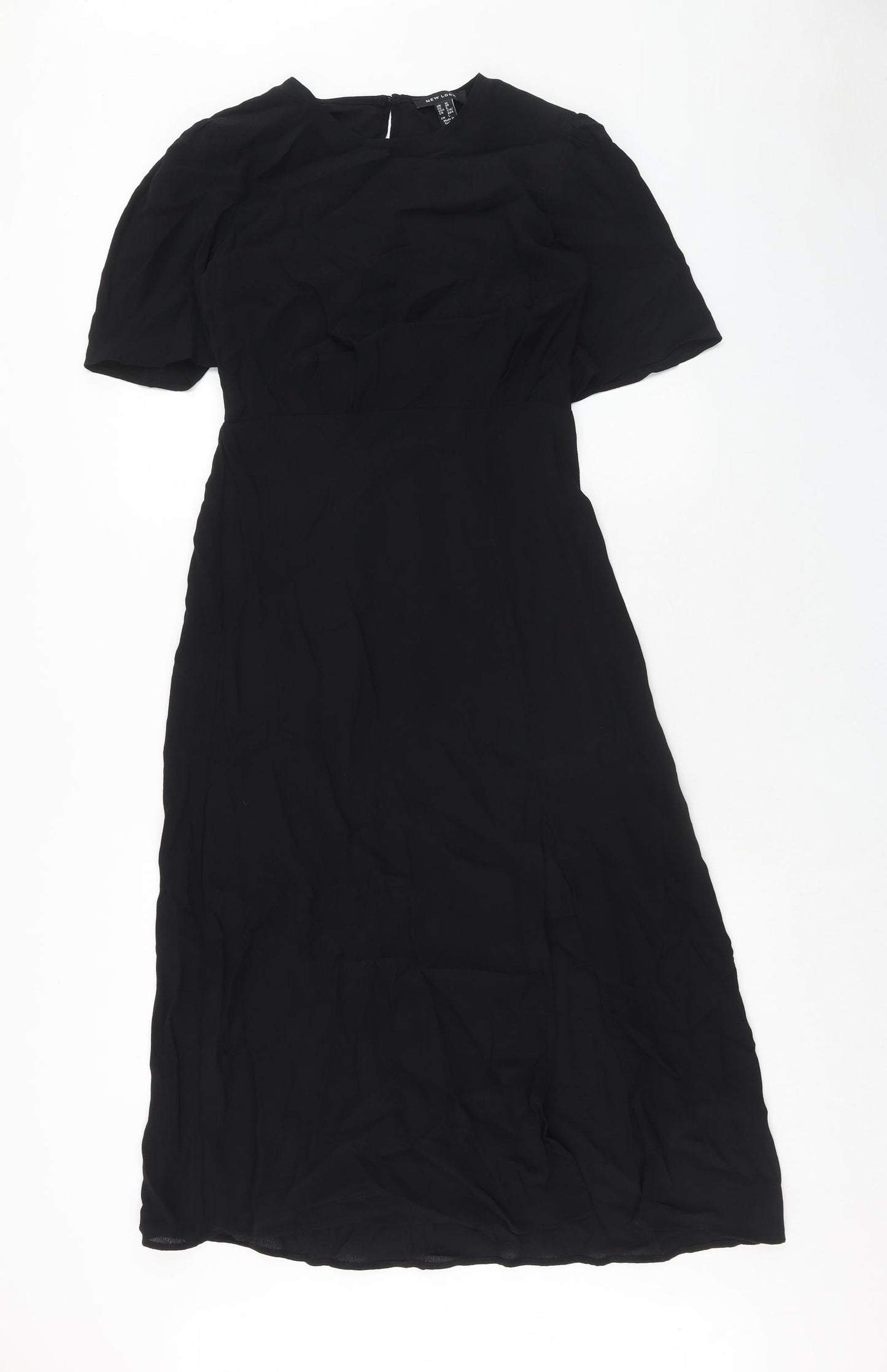 New Look Womens Black Viscose A-Line Size 10 Round Neck Button