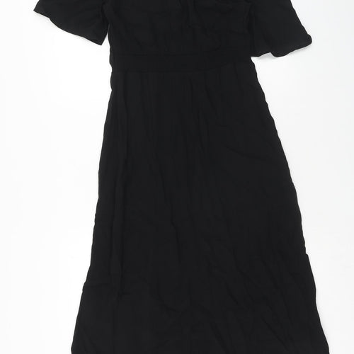 New Look Womens Black Viscose A-Line Size 10 Round Neck Button