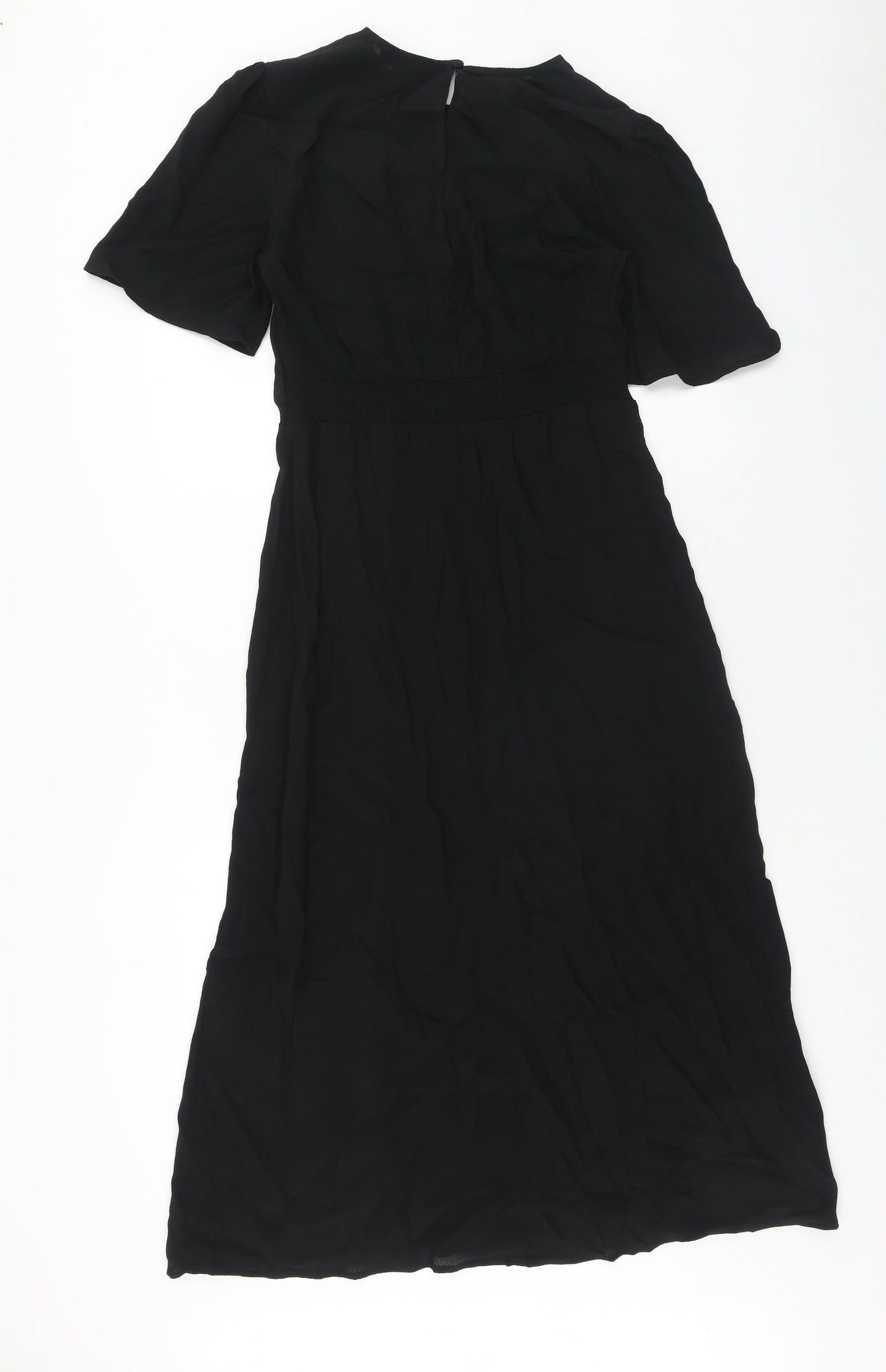 New Look Womens Black Viscose A-Line Size 10 Round Neck Button