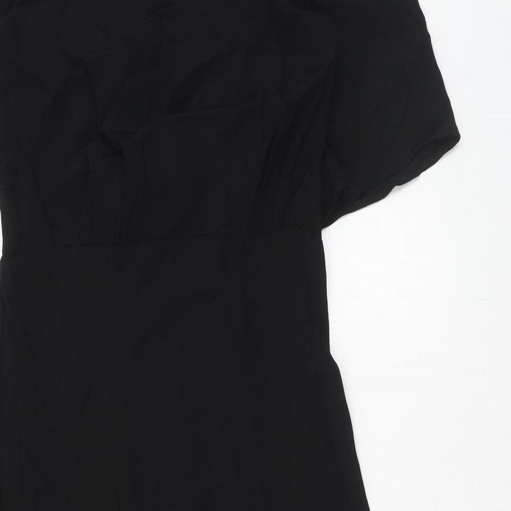 New Look Womens Black Viscose A-Line Size 10 Round Neck Button