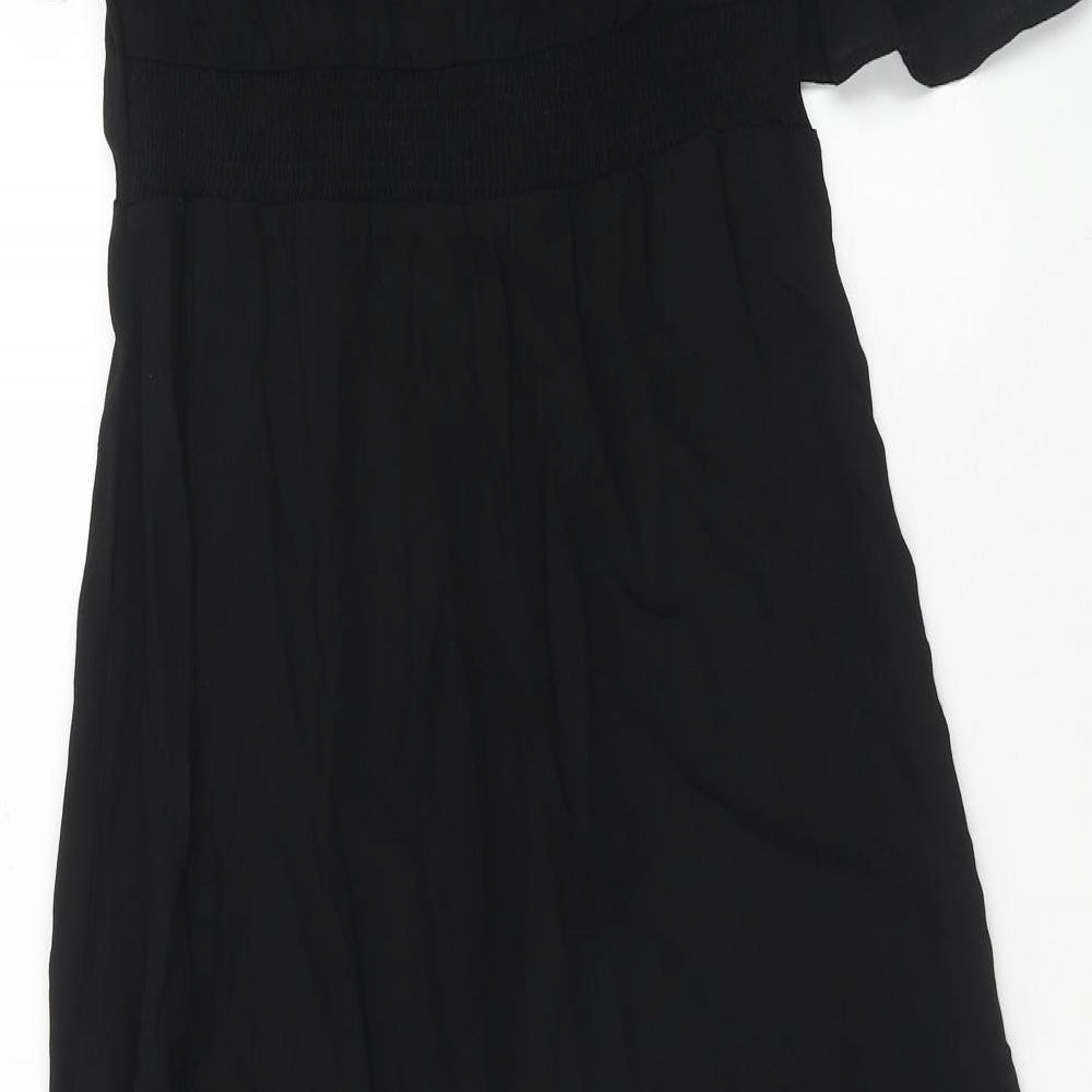 New Look Womens Black Viscose A-Line Size 10 Round Neck Button