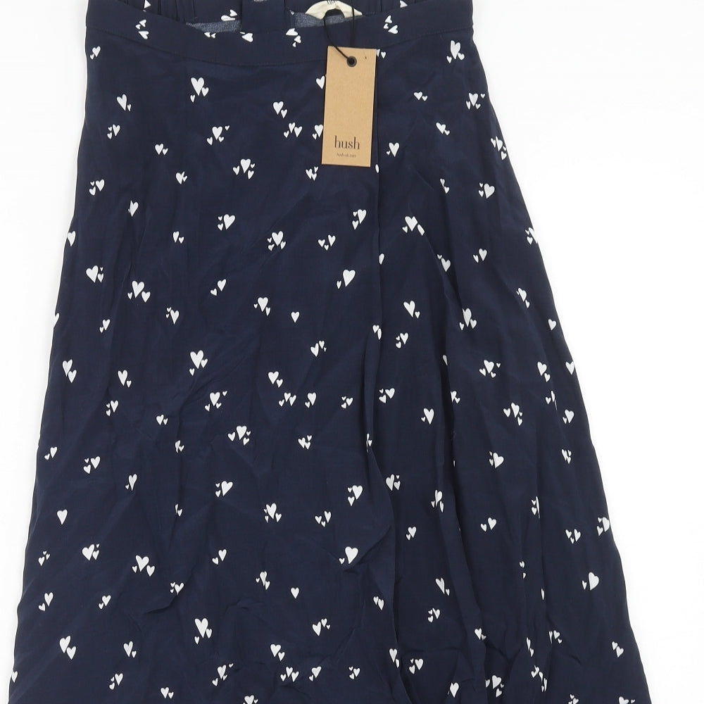 Hush Womens Blue Geometric Viscose A-Line Skirt Size 6 Zip - Heart Print