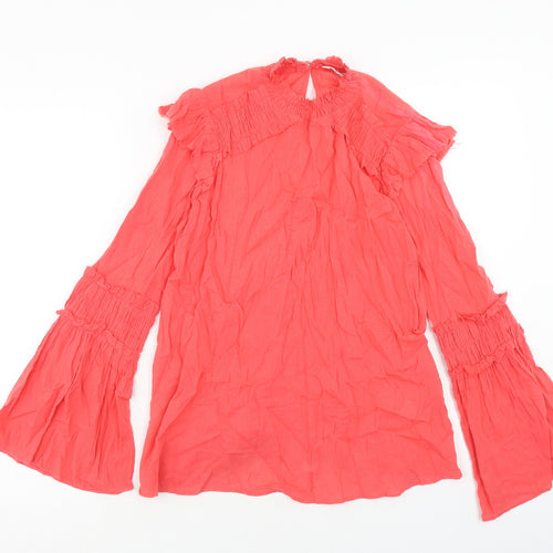 River Island Womens Pink Cotton Basic Blouse Size 8 Round Neck