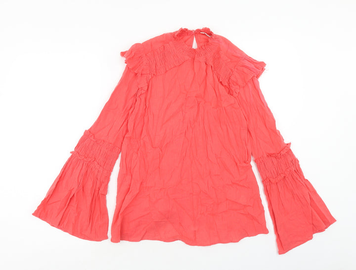 River Island Womens Pink Cotton Basic Blouse Size 8 Round Neck