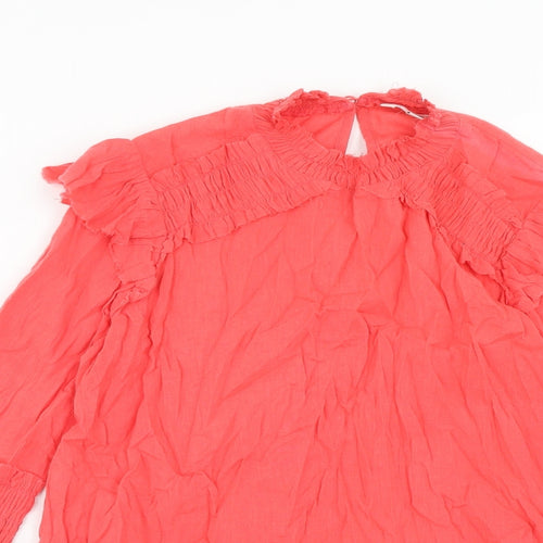 River Island Womens Pink Cotton Basic Blouse Size 8 Round Neck