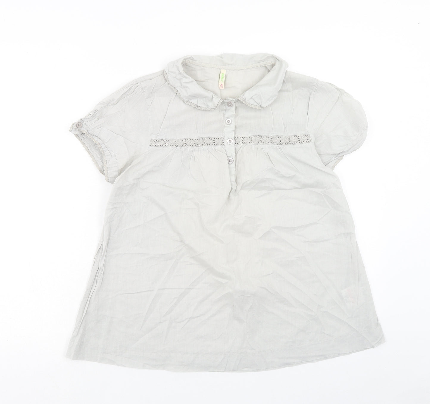Denim & Co. Womens Grey Cotton Basic Polo Size 14 Collared - Lace Detail