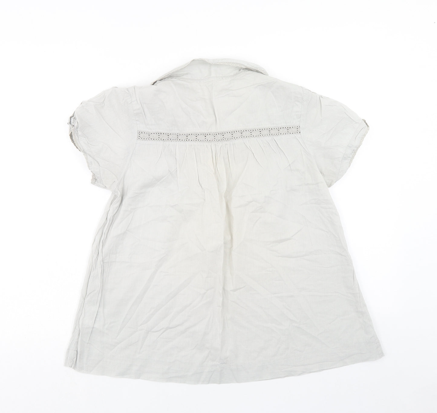 Denim & Co. Womens Grey Cotton Basic Polo Size 14 Collared - Lace Detail