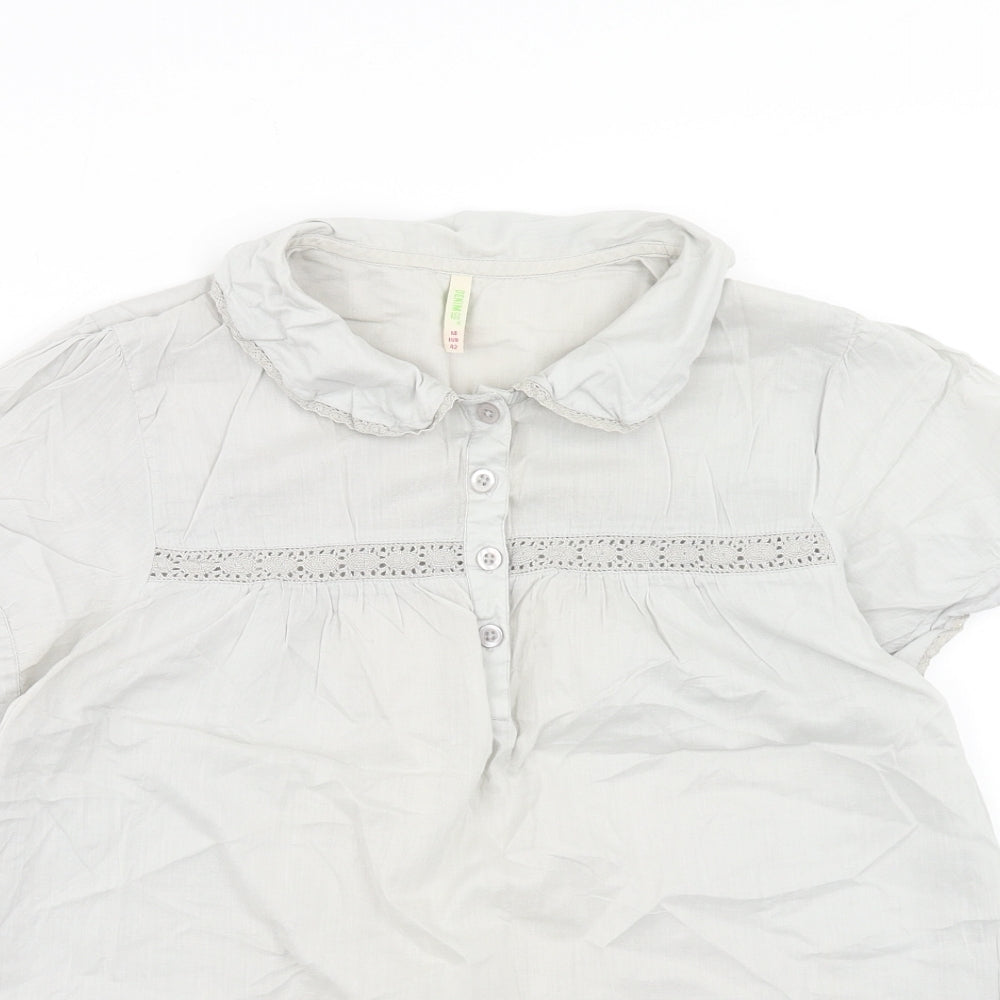 Denim & Co. Womens Grey Cotton Basic Polo Size 14 Collared - Lace Detail