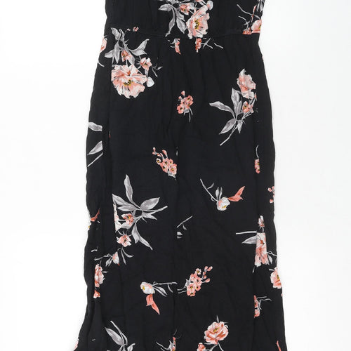 Dorothy Perkins Womens Black Floral Viscose Maxi Size 6 Boat Neck Button