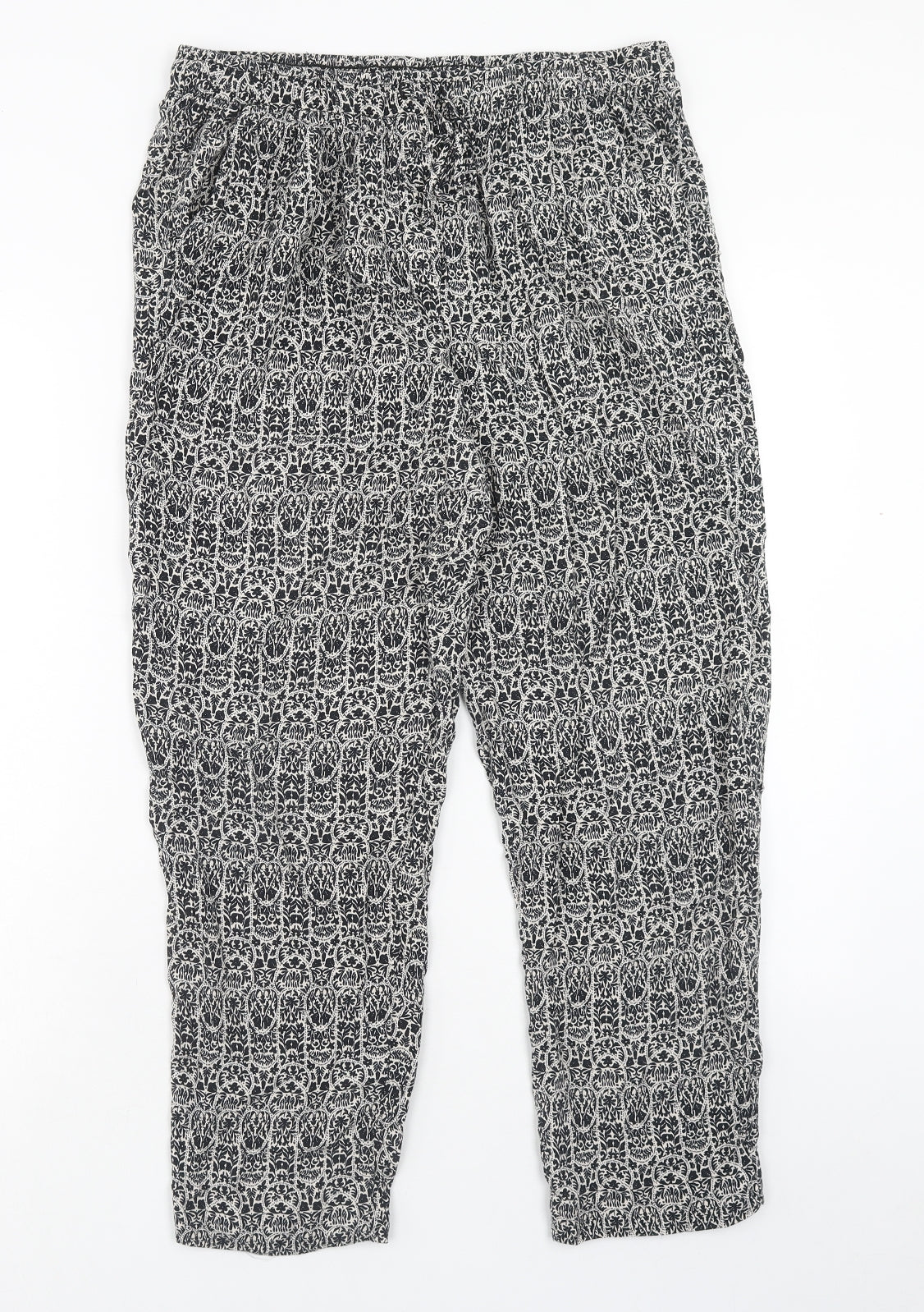 Mitzy Womens Black Geometric Viscose Trousers Size 16 Regular Drawstring