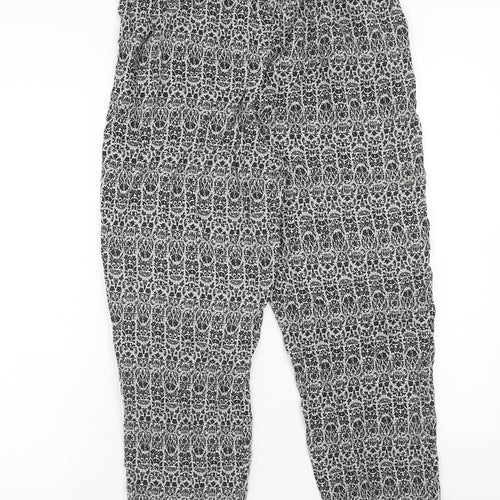 Mitzy Womens Black Geometric Viscose Trousers Size 16 Regular Drawstring