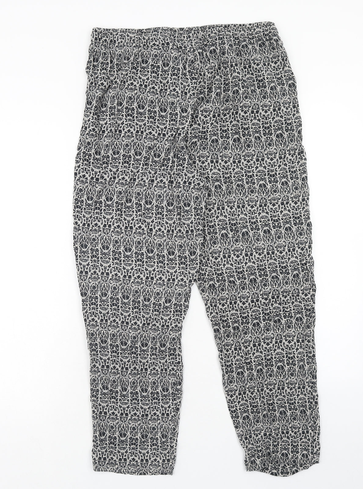 Mitzy Womens Black Geometric Viscose Trousers Size 16 Regular Drawstring