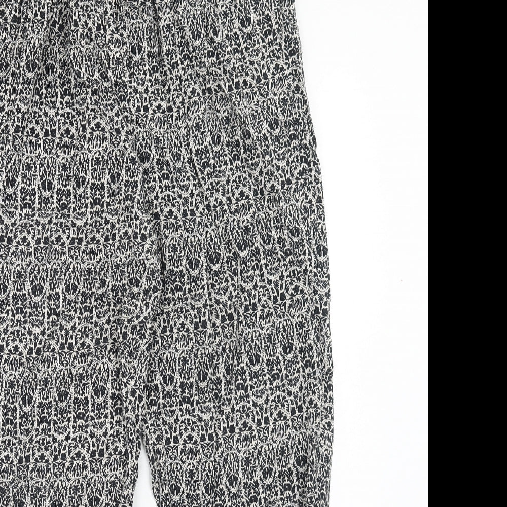 Mitzy Womens Black Geometric Viscose Trousers Size 16 Regular Drawstring