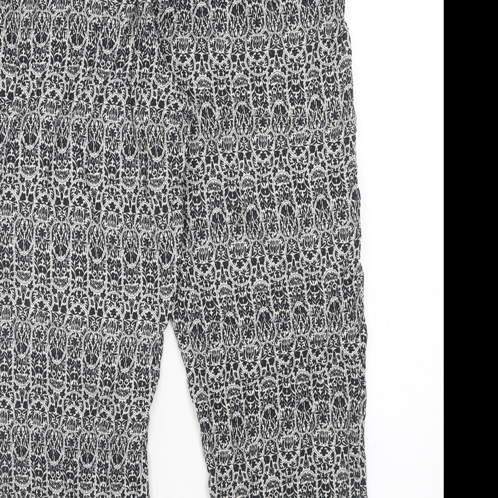 Mitzy Womens Black Geometric Viscose Trousers Size 16 Regular Drawstring