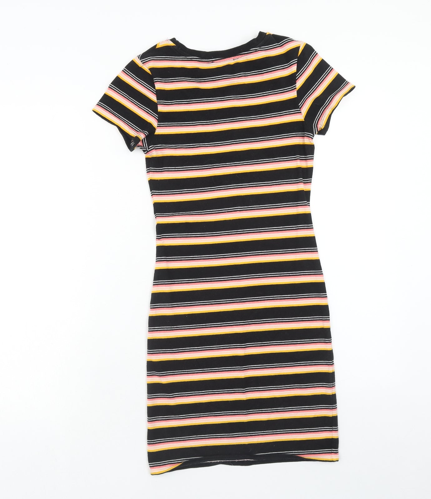 Primark Womens Black Striped Polyester T-Shirt Dress Size 6 Scoop Neck Pullover