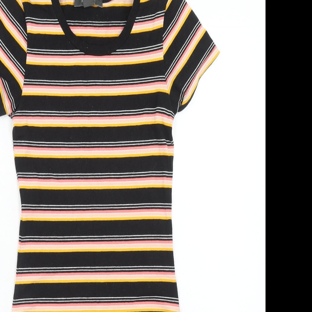 Primark Womens Black Striped Polyester T-Shirt Dress Size 6 Scoop Neck Pullover