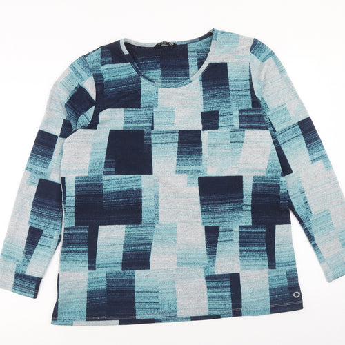 Viz a Viz Womens Blue Geometric Polyester Basic Blouse Size M Scoop Neck