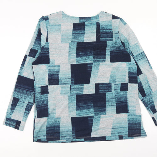 Viz a Viz Womens Blue Geometric Polyester Basic Blouse Size M Scoop Neck