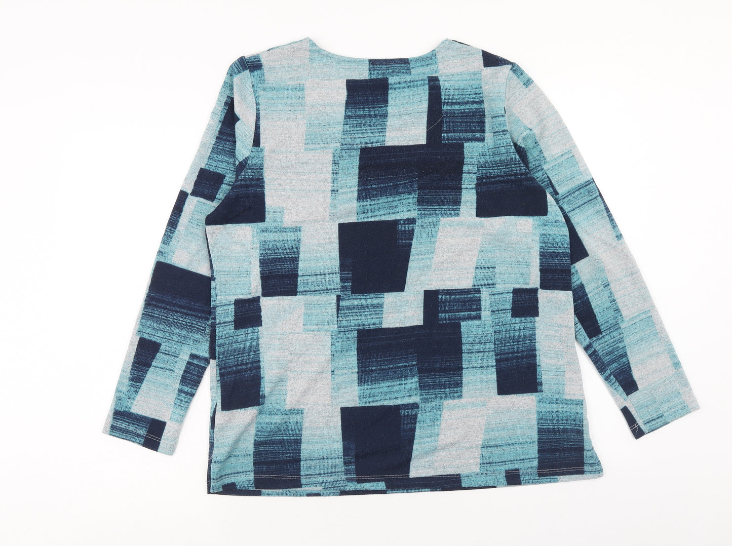 Viz a Viz Womens Blue Geometric Polyester Basic Blouse Size M Scoop Neck
