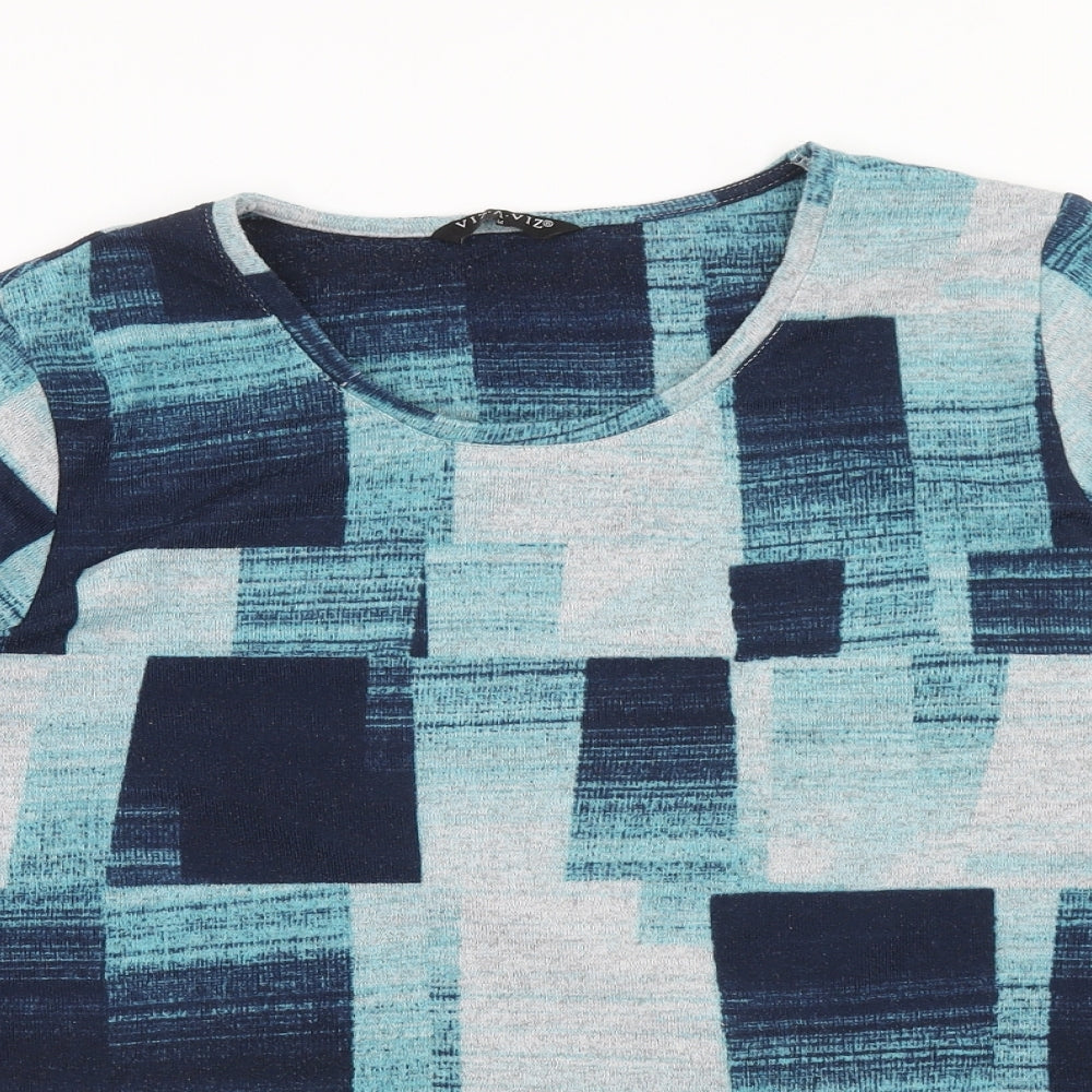 Viz a Viz Womens Blue Geometric Polyester Basic Blouse Size M Scoop Neck
