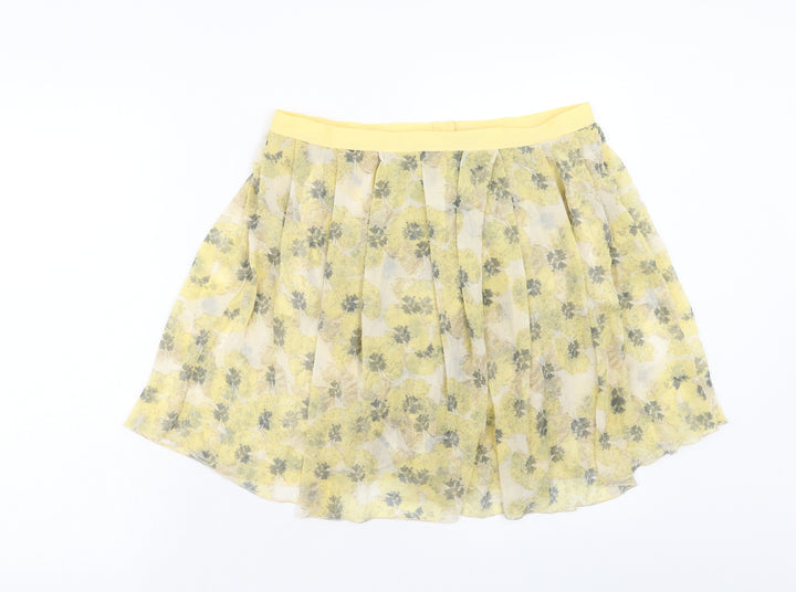 Topman Womens Yellow Geometric Polyester Flare Skirt Size 12 Zip
