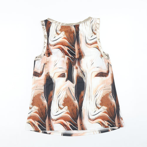 Sheilay Womens Brown Geometric Polyester Basic Tank Size S Scoop Neck
