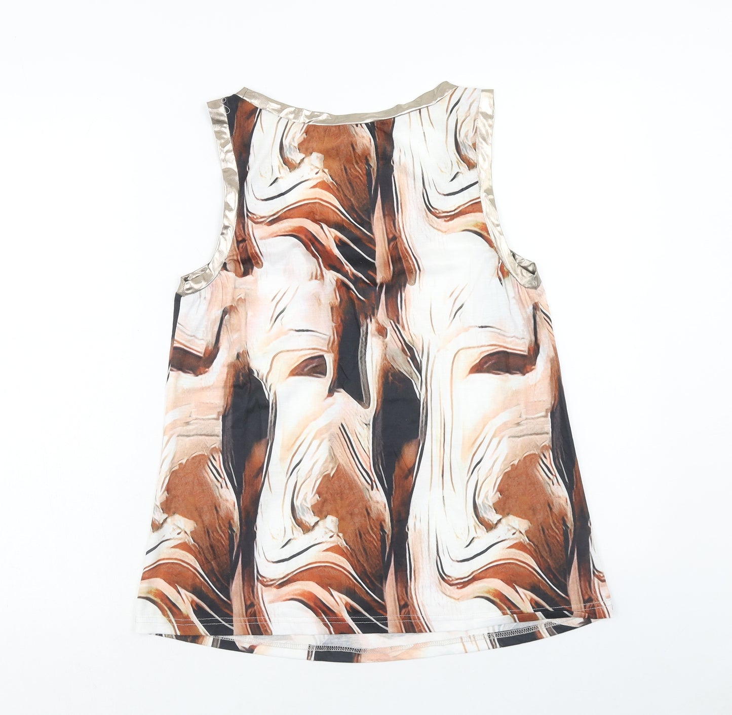 Sheilay Womens Brown Geometric Polyester Basic Tank Size S Scoop Neck