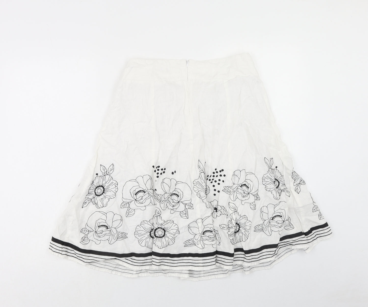 TU Womens White Geometric Linen A-Line Skirt Size 10 Zip