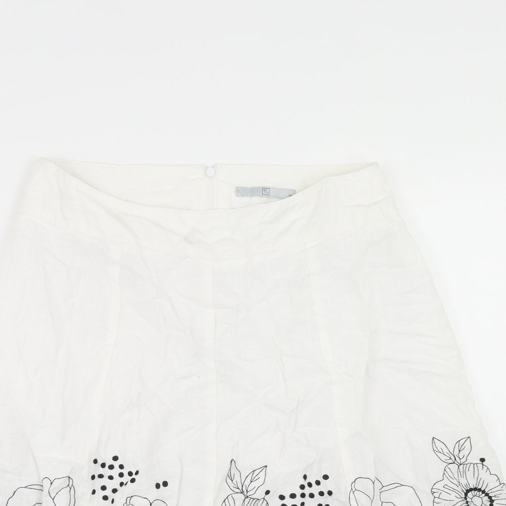 TU Womens White Geometric Linen A-Line Skirt Size 10 Zip