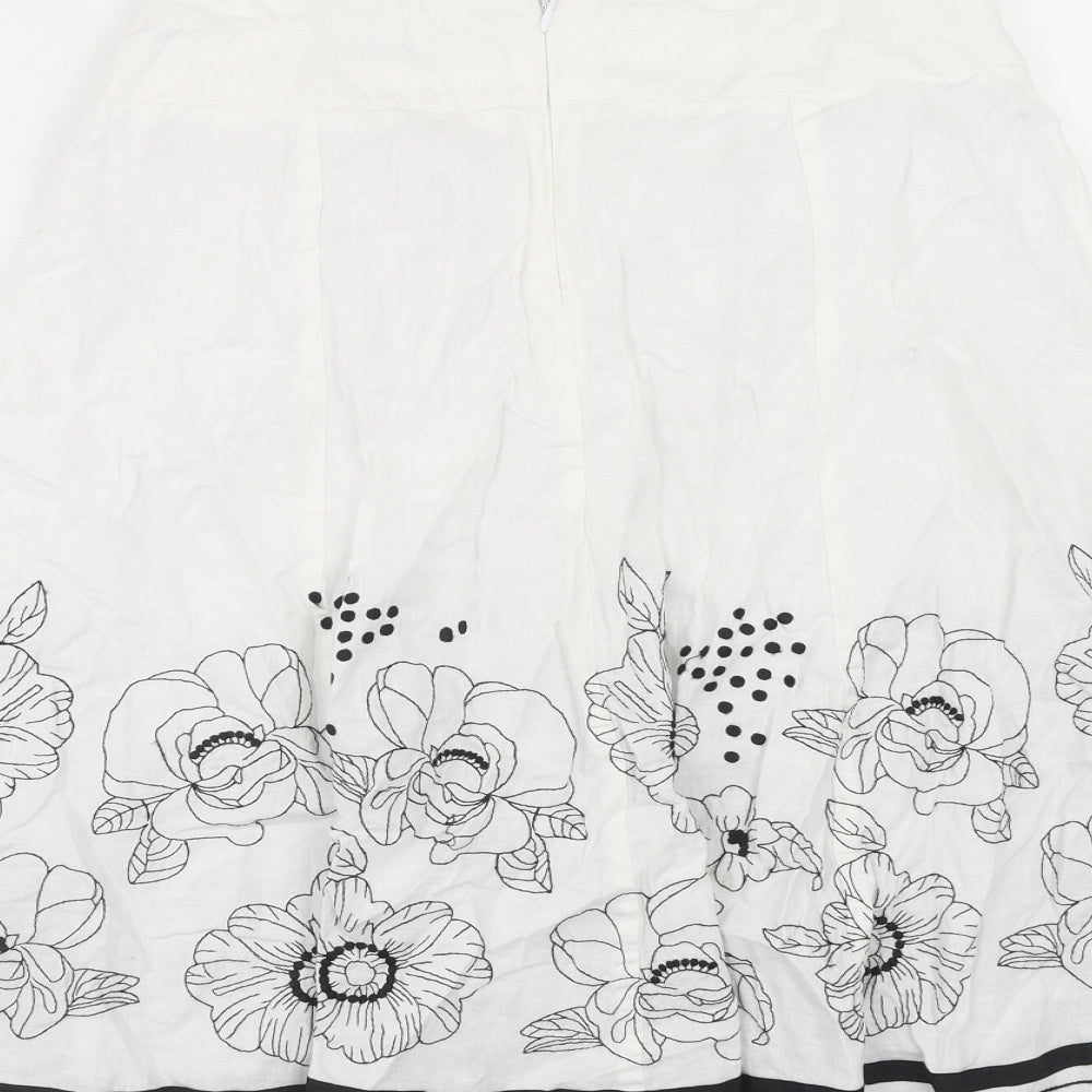 TU Womens White Geometric Linen A-Line Skirt Size 10 Zip