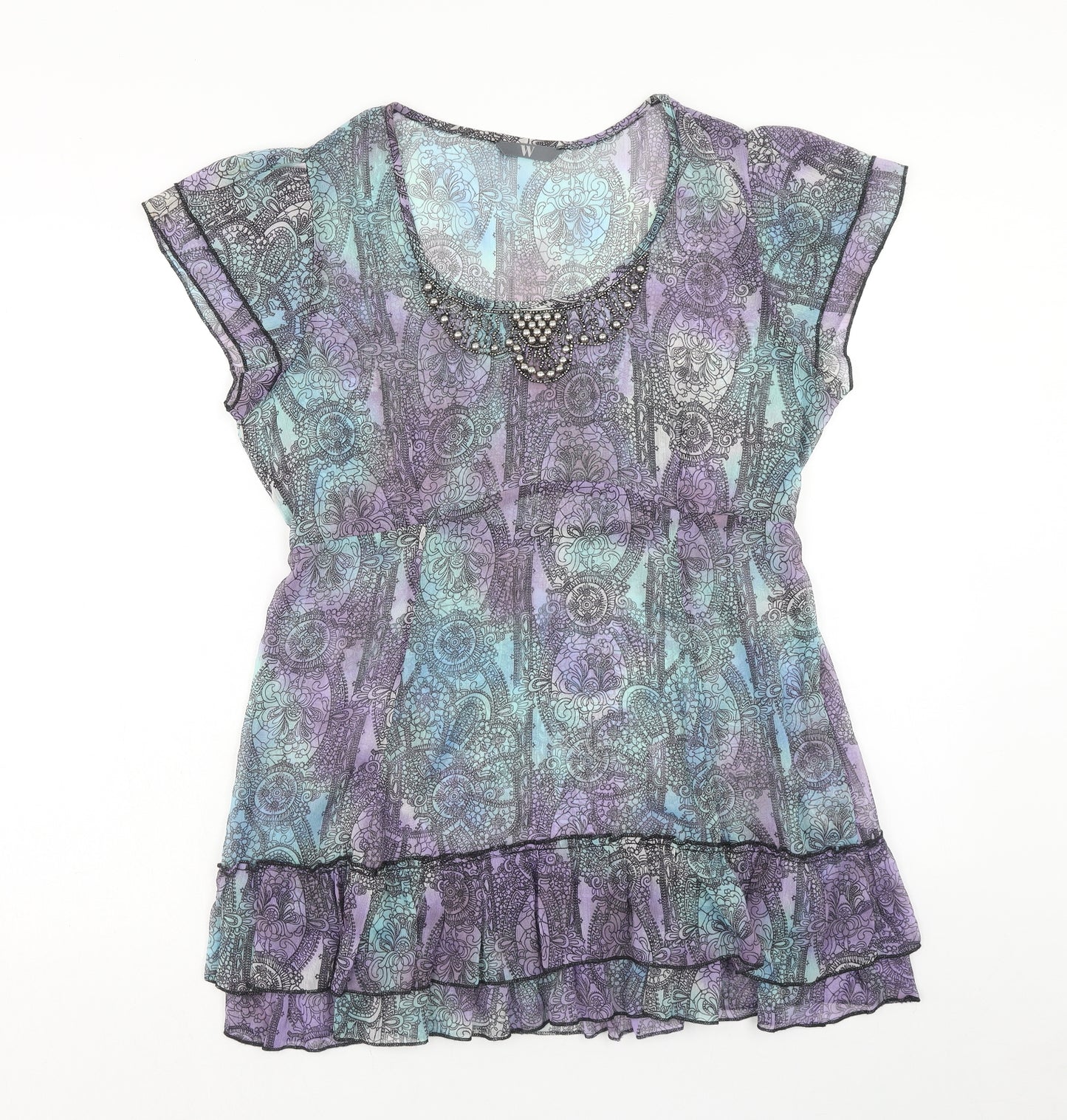 BHS Womens Purple Geometric Polyester Tunic Blouse Size 16 Scoop Neck