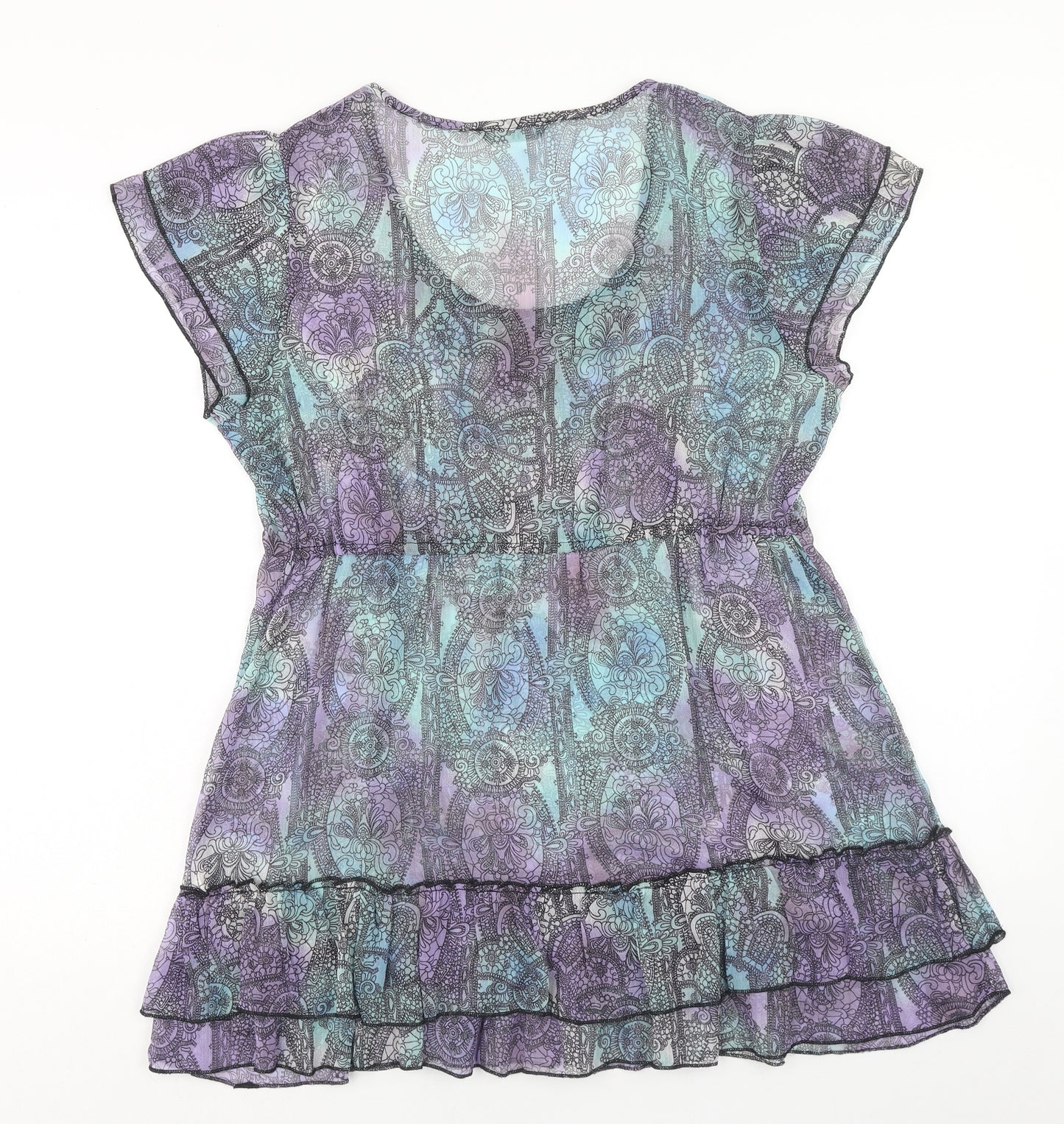 BHS Womens Purple Geometric Polyester Tunic Blouse Size 16 Scoop Neck