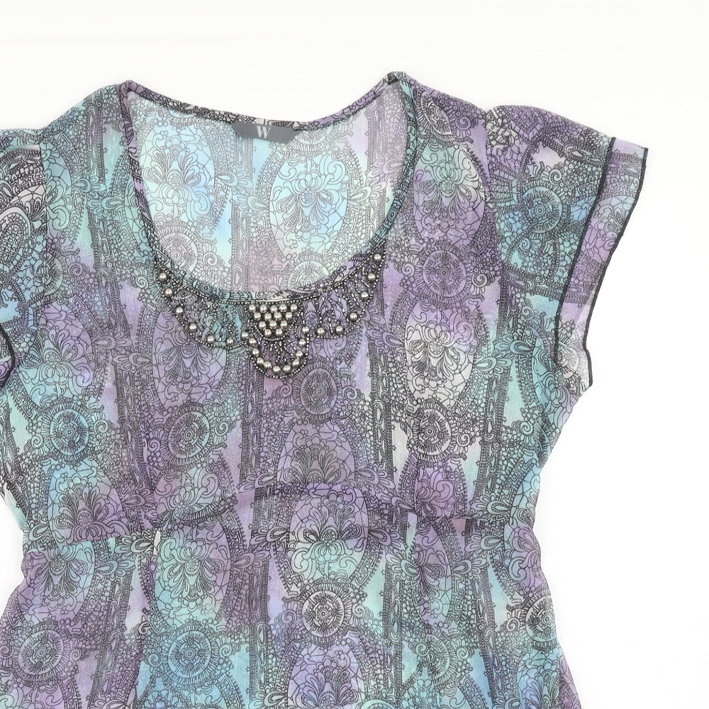 BHS Womens Purple Geometric Polyester Tunic Blouse Size 16 Scoop Neck