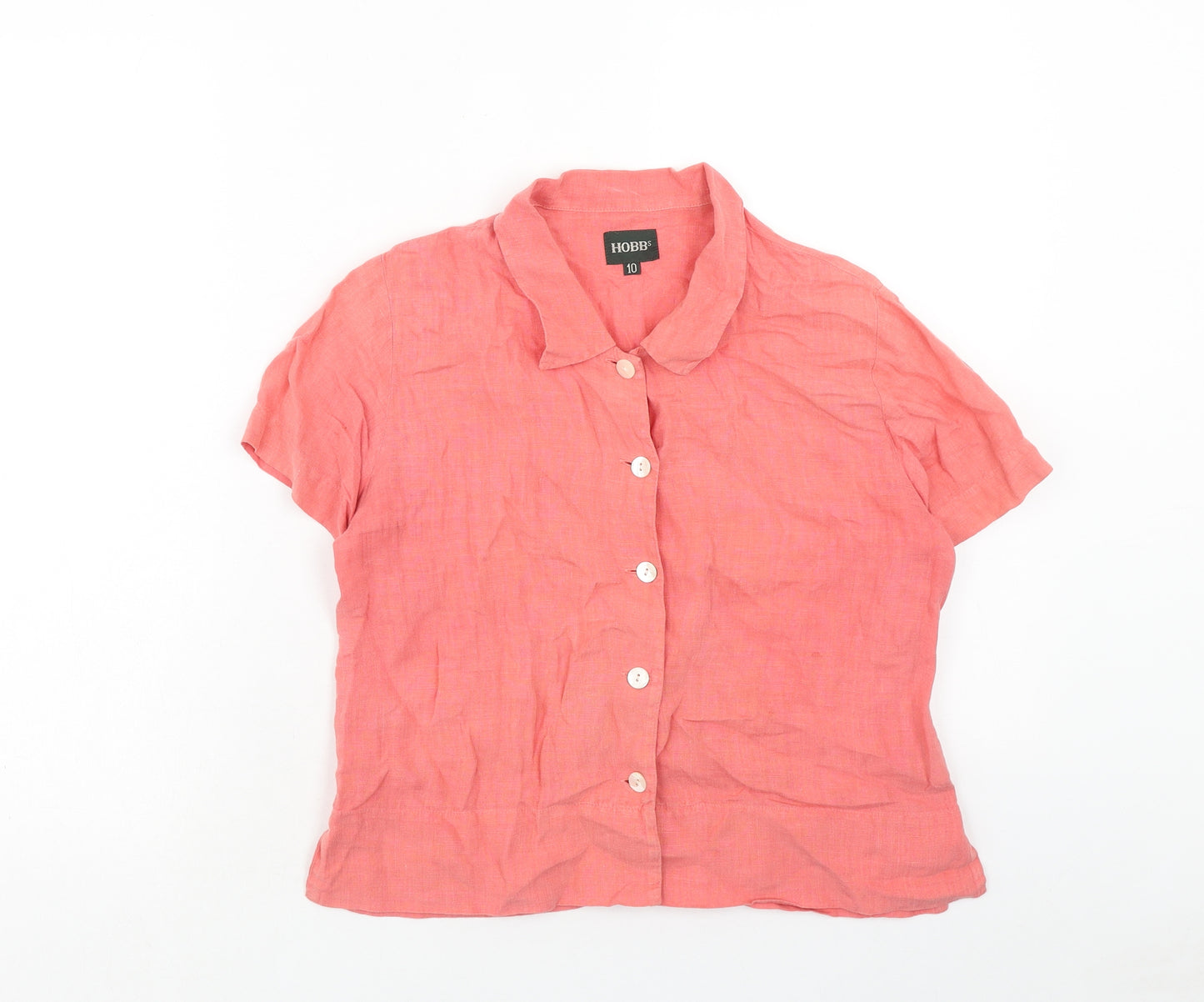 Hobbs Womens Pink Linen Basic Button-Up Size 10 Collared