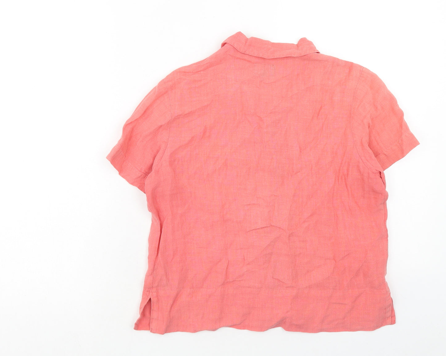 Hobbs Womens Pink Linen Basic Button-Up Size 10 Collared