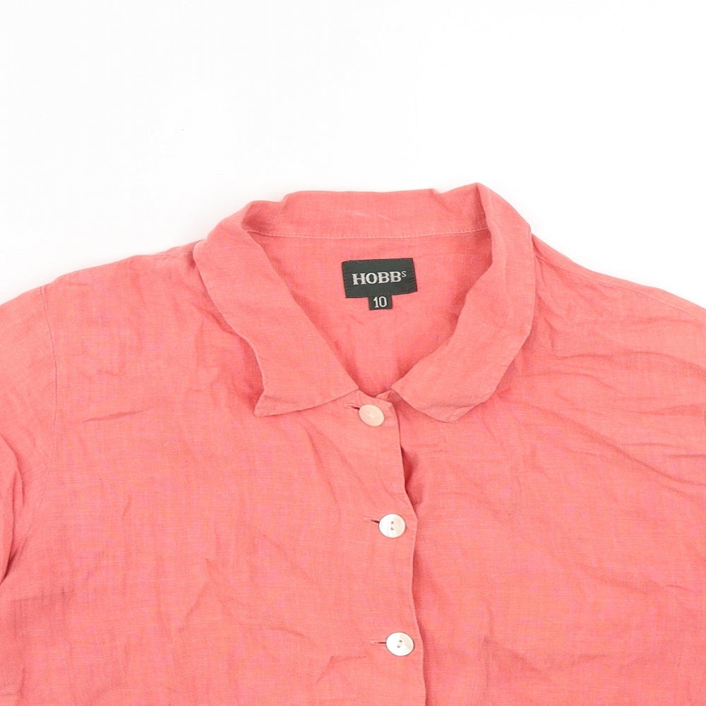 Hobbs Womens Pink Linen Basic Button-Up Size 10 Collared