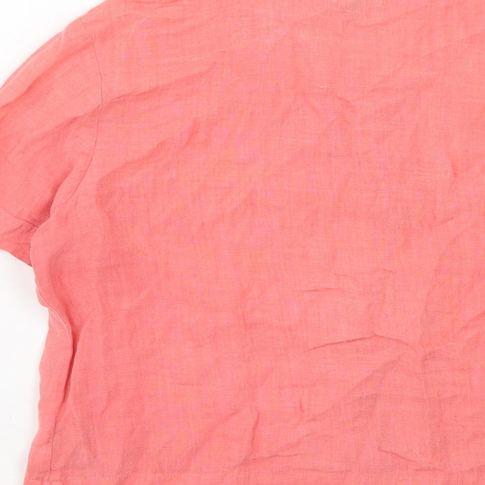 Hobbs Womens Pink Linen Basic Button-Up Size 10 Collared