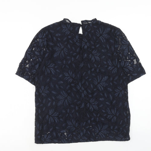 H&M Womens Blue Floral Viscose Basic Blouse Size S Round Neck