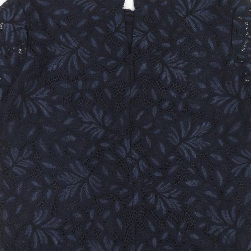H&M Womens Blue Floral Viscose Basic Blouse Size S Round Neck
