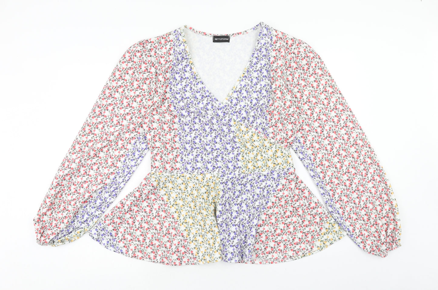PRETTYLITTLETHING Womens Multicoloured Floral Polyester Basic Blouse Size 18 V-Neck - Peplum