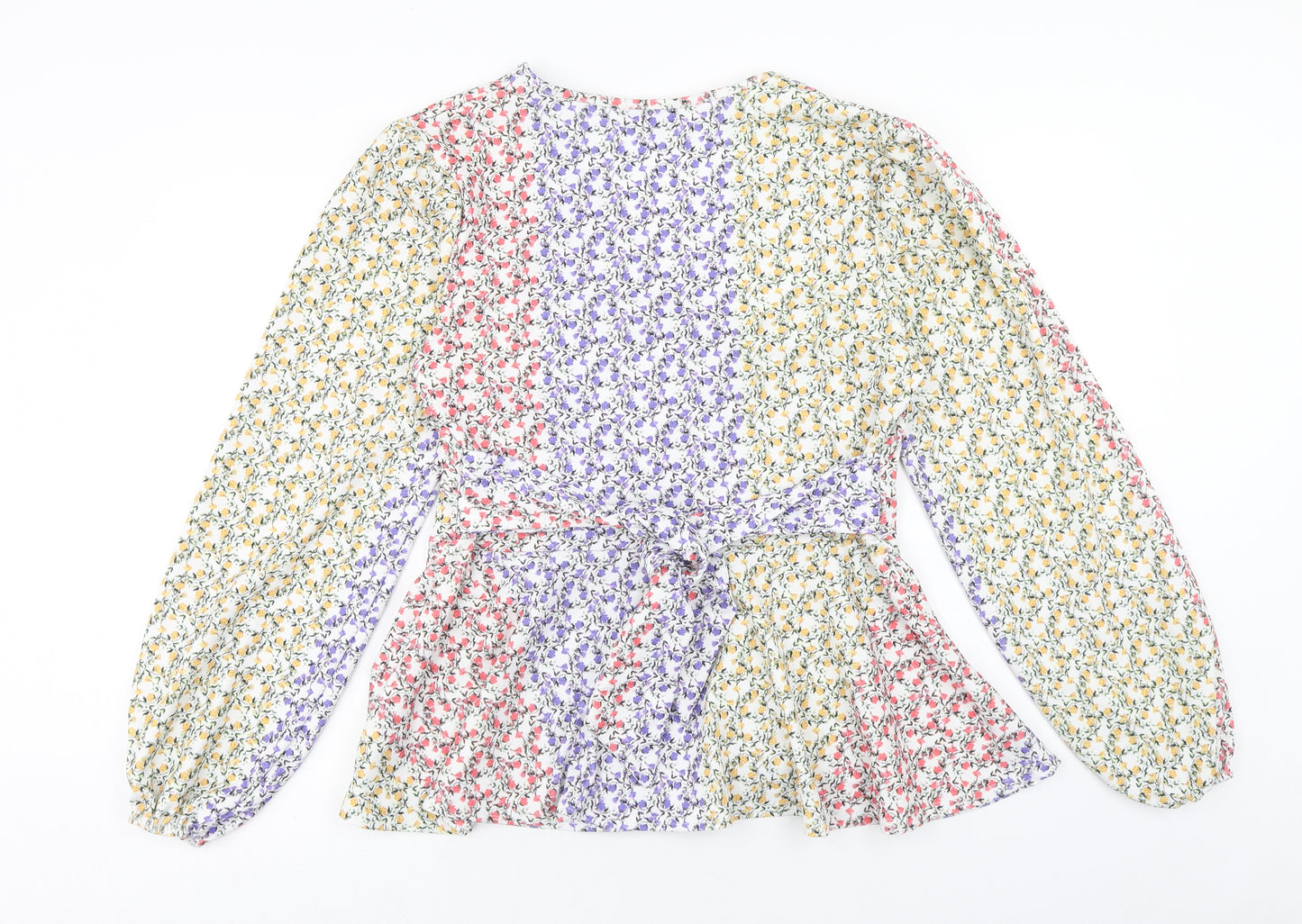 PRETTYLITTLETHING Womens Multicoloured Floral Polyester Basic Blouse Size 18 V-Neck - Peplum