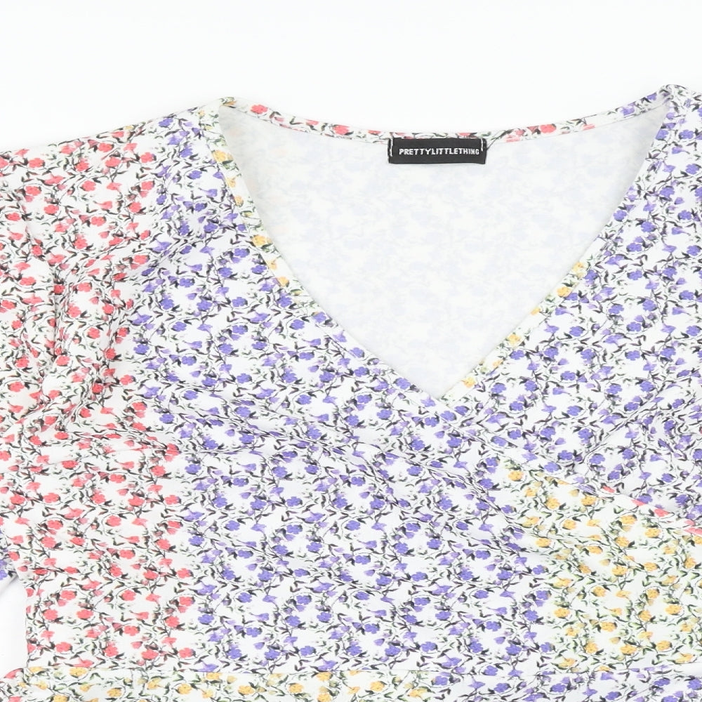 PRETTYLITTLETHING Womens Multicoloured Floral Polyester Basic Blouse Size 18 V-Neck - Peplum